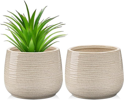 Ceramic Plant Pots 5.3 Inch Set of 2, Flower Plants Pot with Drainage Holes White Planter Garden Pot for Succulent Cactus Home Decoration Gift Indoor Outdoor