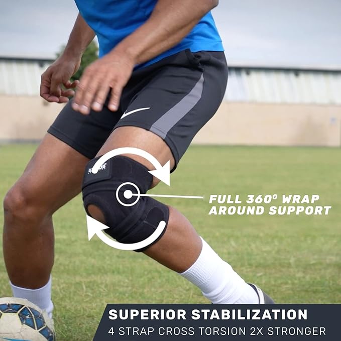 Knee Brace Meniscus Tear Support For Arthritis Acl, Mcl Pain Patented 4-way Adjustable Wraparound Strap Dual Side Stabilizer For Patella Stability Size [medium]