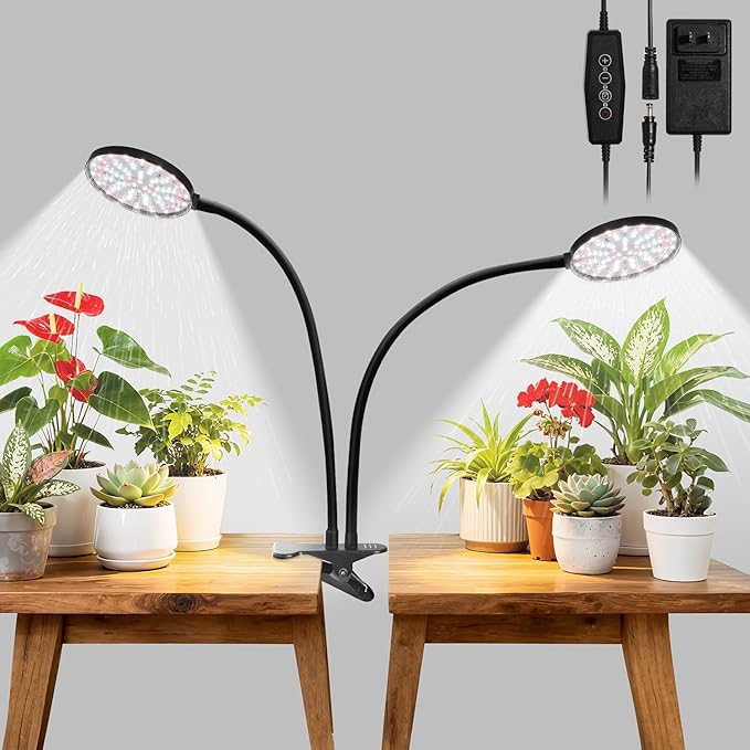 Clip On Grow Lights for Indoor Plants, High PAR & PPFD Full Spectrum Plant Light with Auto On/Off Timer, 5 Dimmable Levels, Flexible Gooseneck LED Grow Lamp for Indoor Growing