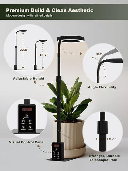 Professional LED Full Spectrum Grow Light for Indoor Plants, Hydroponic Growing System C038 (Black, 12W)