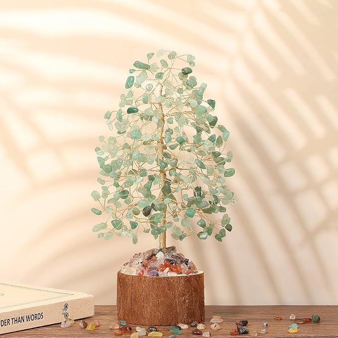 DUQGUHO Green Aventurine Crystal Tree Green Ornaments Positive Energy Tree of Life Spiritual Gifts for Women House Warming Gifts New Home Wedding Gifts Crystal Ornament Home Decor