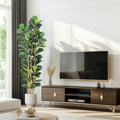 7ft Faux Fiddle Leaf Fig Tree with White Planter, Floor Fake Plants, Realistic Artificial Plants for Home Office Living Room Decor, Housewarming Gift
