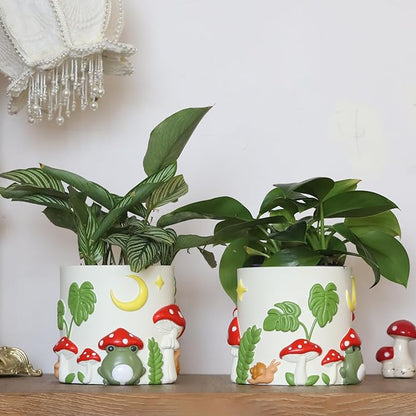 GUGUGO Frog Garden Planters, Cute Unique Plant Pot with Drainage, Rainbow Colorful Small Mushroom Flower Planters Pots for Indoor Plants, Funny Succulent Gardening Pot Gifts Home Décor (C, 5Inch)