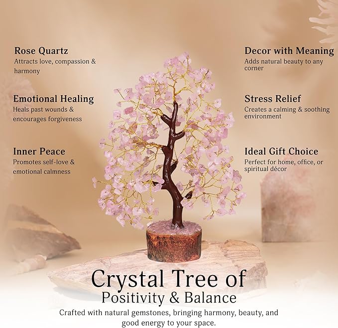 Rose Quartz Tree, Rose Quarts Tree - Crystal Decor - Quartz Money Tree, Original Feng Shui Tree - Crystals Decor - Home Decorations for Living Room - Tree of Life Decor