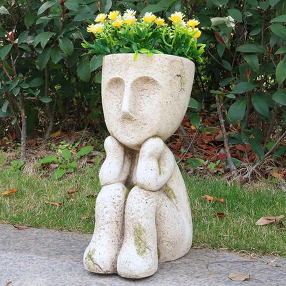 Large Face Head Planter Pots for Indoor Outdoor Plants Unique Flower Pots Succulent Planter with Drainage Hole Tree Man Resin