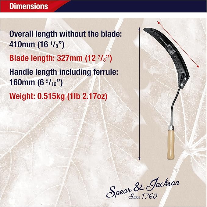 Spear & Jackson Little Giant Scythette Grass Hook, Heavy Duty Garden Tool, Sharp Curved Blade, Wooden Handle, Cut and Clear Grass Weeds and Overgrowth