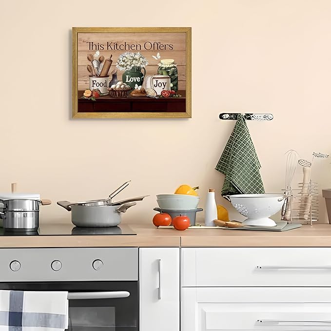 Vintage Kitchen Pictures Wall Decor, Country Kitchen Food Still Life Wall Art, Dining Room Decor Oil Painting, Canvas Prints Picture For Dining Room Kitchen Home Decor 12x16 Inch Wood Framed