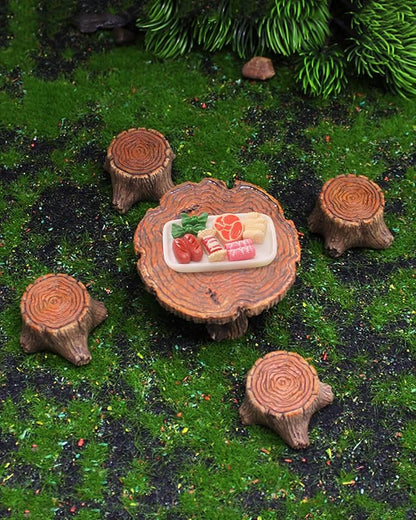 Miniature Resin Table Chairs Figurines, Fairy Garden Accessories Outdoor Stumps Ornaments Kit, Micro Landscape Garden Ornament for Outdoor Indoor Landscape Decor
