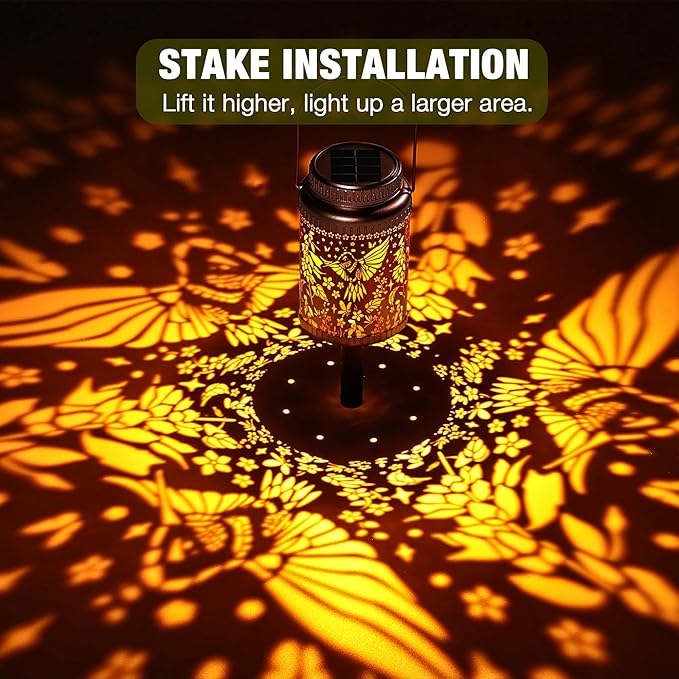 Cooo 4 Pack Solar Lanterns Outdoor Waterproof Hummingbird Red_Sage Solar Pathway Lights Landscape Path Christmas Gifts for Women Mom Grandma Outdoor Table Lamps Garden Yard Backyard Decor -Rose Gold