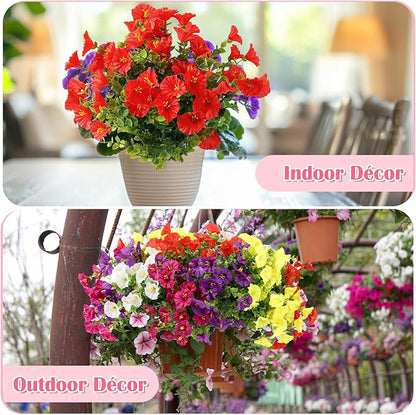 15 Bundles Artificial Summer Flowers for Outdoor, Fake Silk Morning Glory for Outside UV Resistant, Realistic Faux Plants for Planters(Not Include Flower Pot)