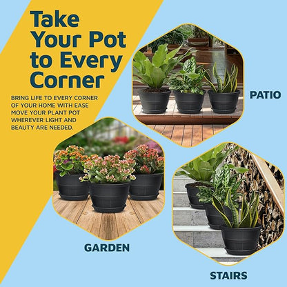 10-Inch Whiskey Barrel Planters Outdoor Pack of 10 - Durable Plastic Plant Pots for Indoor & Outdoor Use with Drainage & Saucer, Lightweight Rustic Barrel Planters for Flowers, Herbs & Small Plants