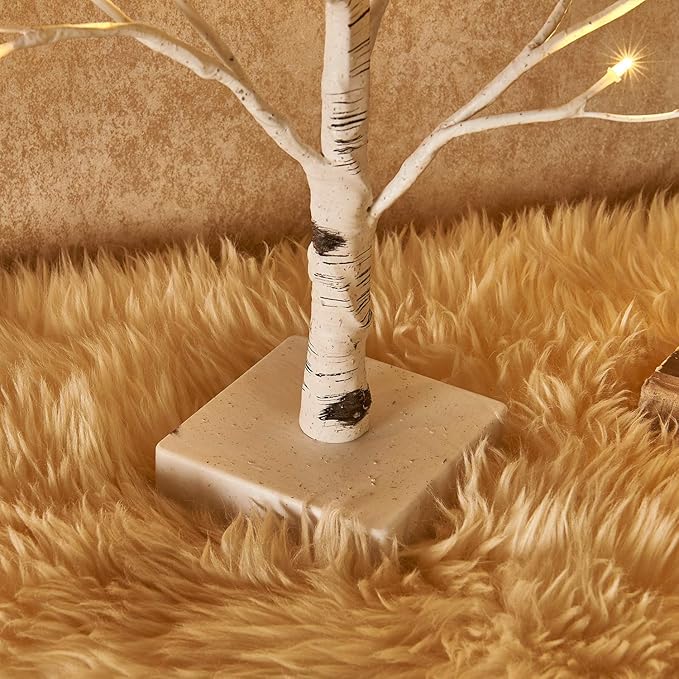 Hairui Lighted Easter Tree with Timer, Tabletop Birch Tree with Lights 18IN 24 LED for Fireplace, Mantle Party Decoration