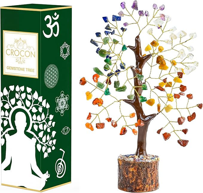 Crocon 7 Chakra Crystal Tree of Life D�cor Bonsai Tree Meditation Office Desk Decor Healing Crystals Stones for Birthday Gifts for Women House Warming Gifts New Home Decoration Present Sister Mom