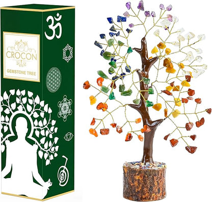 Crocon 7 Chakra Crystal Tree of Life D�cor Bonsai Tree Meditation Office Desk Decor Healing Crystals Stones for Birthday Gifts for Women House Warming Gifts New Home Decoration Present Sister Mom