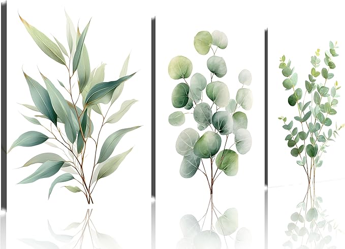 TutuBeer Botanical Plant Canvas Wall Art Botanical Pictures Wall Art Sage Green Eucalyptus Leaf Print on Canvas Minimalist Aesthetic Bedroom Artwork for Bathroom Bedroom Living Room Office 12"X16"X3