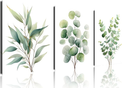 TutuBeer Botanical Plant Canvas Wall Art Botanical Pictures Wall Art Sage Green Eucalyptus Leaf Print on Canvas Minimalist Aesthetic Bedroom Artwork for Bathroom Bedroom Living Room Office 12"X16"X3