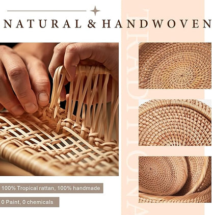Rattan 10.2" Large Round Bread Basket for Fruit, Natural Wicker Fruit Basket for Kitchen Counter, Hand Woven Food Baskets, Bread Baskets for Serving, Large Wicker Basket for Vegetable, Snack, Candies