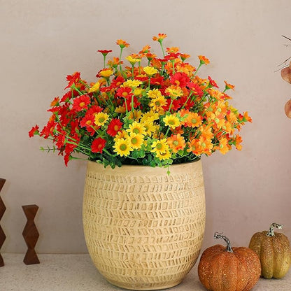 alyptus Faux Flowers Outdoor Artificial Flowers – 12 Bundles UV Resistant Fake Flowers for Spring Summer Planter Porch Patio Yard Garden Decoration(Red 5, Orange 5, Yellow 2)