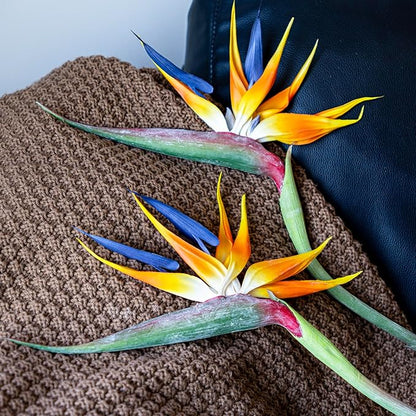 Artificial Flowers Bird of Paradise 37'' Large Latex Fake Greenery Plants Long Stem Red Plants 2Pcs for Home,Living Room,Bedroom,Dining Table(Orange 2pcs)