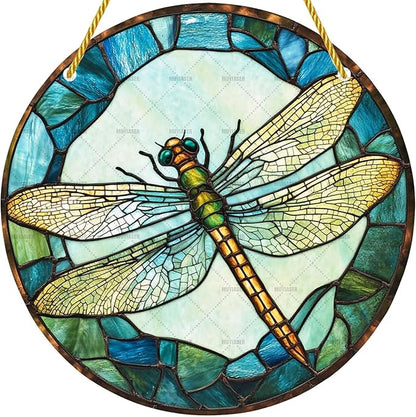 Acrylic Stained Window Hanging Dragonfly Acrylic Decoration for Indoor Outdoor Home Bar Office Garden Plastic Ornament Decor 12x12 Inch