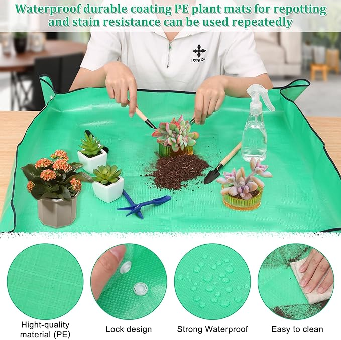 Plant Repotting Mat for Garden, 2 Pcs Waterproof Potting Mat Foldable Indoor Plant Mats Portable Square Gardening Mat Potting Tray with 6 Pcs Mini Garden Tools Set for Plant Lovers Gardening Gifts