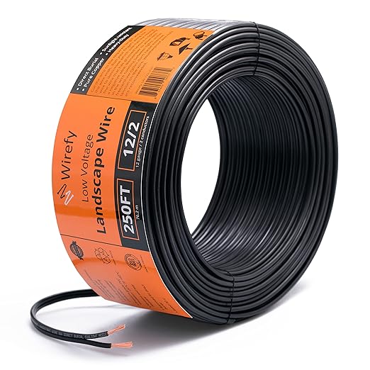 Wirefy 12/2 Low Voltage Landscape Wire 250 ft | Low Voltage Landscape Lighting Wire | Pure Copper | Outdoor Direct Burial | 12-Gauge 2-Conductor 250 Feet | UL Listed