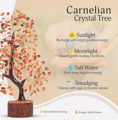 YATSKIA Carnelian Crystal Tree of Life - Red Home Decor - Hippie Decor - Gemstone Tree - Good Luck Gift for Women