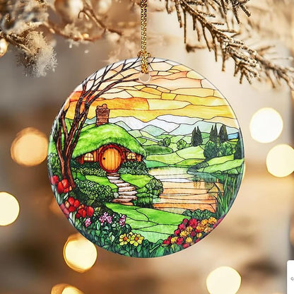 Christmas Ornaments, Dodosky 2.8in Ceramic The Shire Ornament, Xmas Decor, Christmas Tree Ornaments, Xmas Decorations for Tree, Holiday Ornament, Hobbit House Decor, Gifts for Women, Nature Lovers