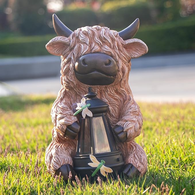 DKJOCKY for Women, Highland Cow with Lights Outdoor Decorations for Yard, Solar Cow Statues Lights Garden Gifts Birthday Gifts for Women Unique, Presents for Mom