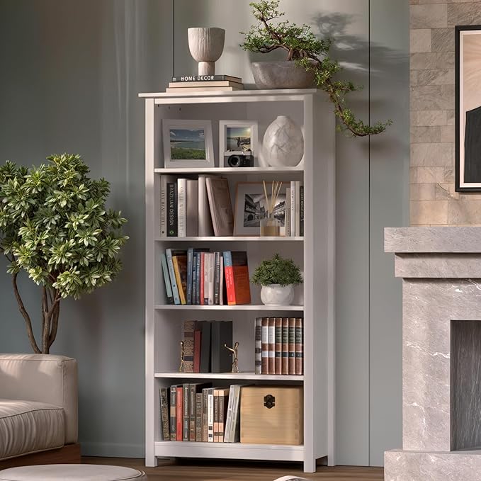 From the Tree Furniture Solid Pine Wood Bookcase – Tall Bookshelf with 4 Adjustable Shelves for Home, Office & Kids Room