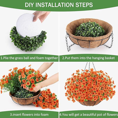 Artificial Fall Flowers Hanging Plants in Basket, Artificial Hanging Flowers for Autumn Outdoor Indoor Decor, UV Resistant Hanging Baskets with Fake Flowers for Fall Patio Garden Porch Deck Decoration