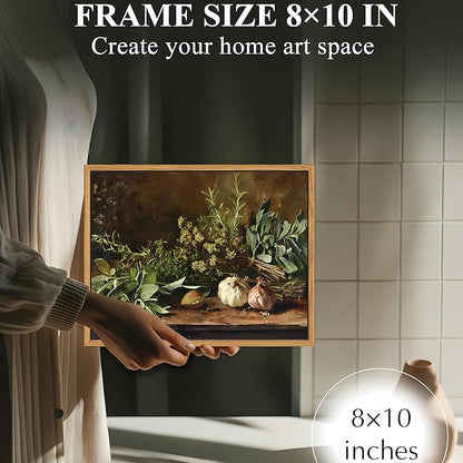 SAMHOU Floating Framed Canvas Wall Art, Vintage Aesthetic Kitchen Wall Decor, Nature Botanical Poster Prints for Farmhouse Living Room Dining Room Bedroom Home Decor 8x10 inch
