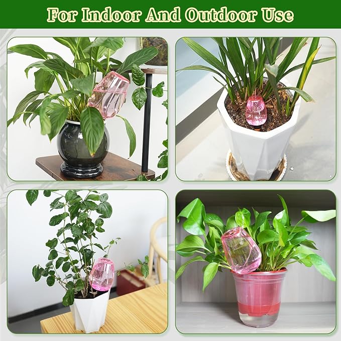 3pcs Plant Self Watering Globes, Plastic Water Bulbs Top Fill, 12.3 oz Plant Watering Devices System Slow Release Terracotta, Water Spikes Stakes for Indoor (Pink-3pack)