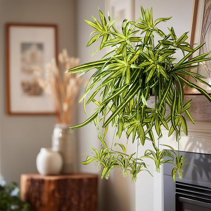 2 Pcs Artificial Spider Hanging Plant Artificial Bracketplant Chlorophytum Fake Greenery for Outdoor Porch Patio Window Shelf Office Garden Home Decor (Green)