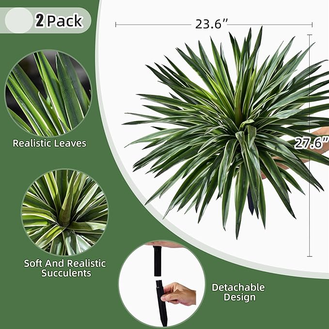 Artificial Agave Plant Fake Agave Planters for Indoor Outdoor Faux Agave Plants Real Touch Realistic Greenery for Home Living Room Office Bathroom Garden Front Porch Patio Decor (21inch-2 Pcs White)