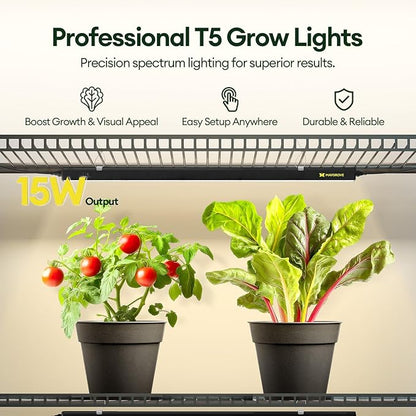 Grow Lights for Indoor Plants 2FT, Red-Enhanced Full Spectrum 5000K Grow Light, 60W(4 x 15W), T5 LED Grow Light Strips for Leafy Greens and Vegetables, High PPFD, Linkable, Black, 4-Pack