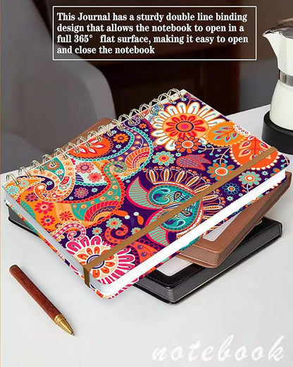 Spiral Journal Notebook for Women, Hardcover A5 College Ruled Notebook, 120 Pages, Thick Paper, Cute Lined Journal for School, Office & Work, 6 x 8.4 in(Red Orange Boho Floral)