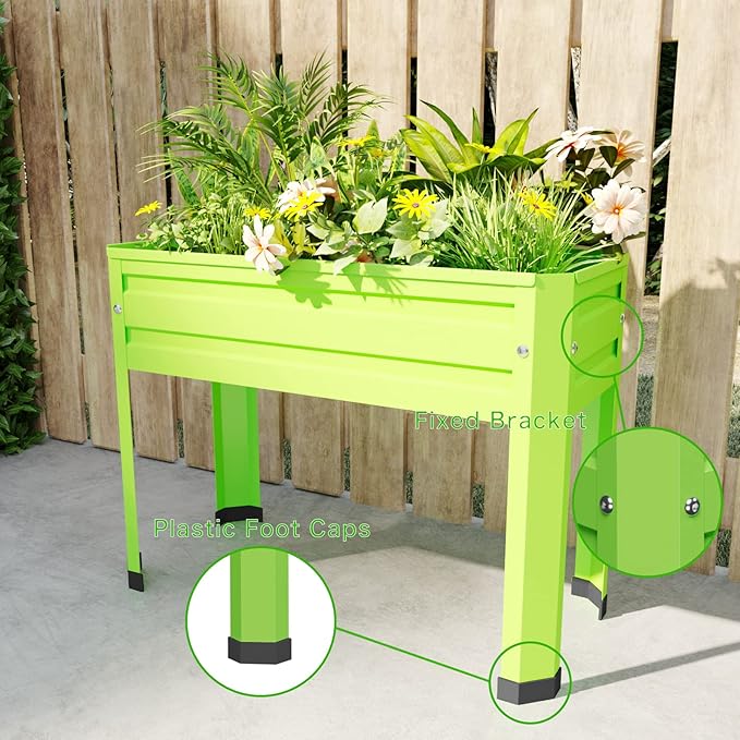 Raised Garden Bed with Detachable Legs Elevated Metal Planter Box for Growing Fresh Herbs Vegetables Flowers Succulents&Other Plants for Outdoor Backyard Patio (Green)