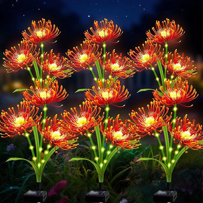 Solar Garden Flower Lights Outdoor,6 Pack 18-Head Orange Spider Lily Waterproof with Glowing Stems,Elegant Yard & Patio Decor,Ideal Thanksgiving,Christmas & Gardening Gifts for Women,Mothers & Grandma