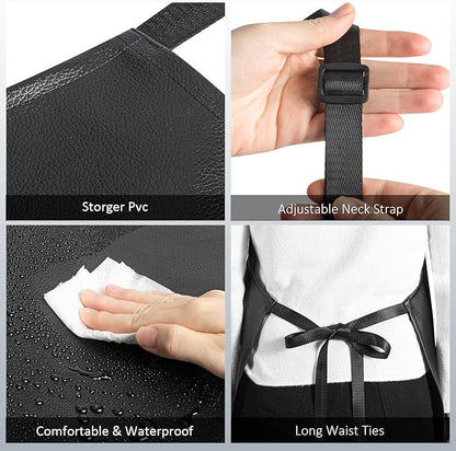 Waterproof Apron, Heavy Duty Extra Long Rubber Vinyl Apron with Pocket for Men, Adjustable Dishwasher Chemical Resistant Aprons for Dishwashing, Cooking, Butcher, Lab, Gardening