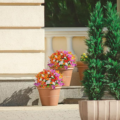 12 Bundles Artificial Flowers,Faux Plants for Spring Summer Decoration, UV Resistant Colorful Violets Eucalyptus for Outside Home Planter Porch Patio Yard Décor