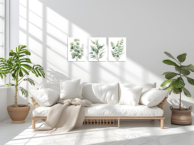 TutuBeer Botanical Plant Canvas Wall Art Botanical Pictures Wall Art Sage Green Eucalyptus Leaf Print on Canvas Minimalist Aesthetic Bedroom Artwork for Bathroom Bedroom Living Room Office 12"X16"X3