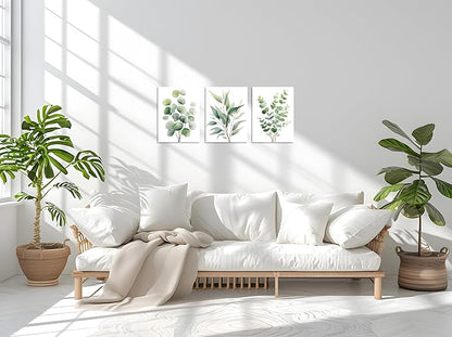 TutuBeer Botanical Plant Canvas Wall Art Botanical Pictures Wall Art Sage Green Eucalyptus Leaf Print on Canvas Minimalist Aesthetic Bedroom Artwork for Bathroom Bedroom Living Room Office 12"X16"X3