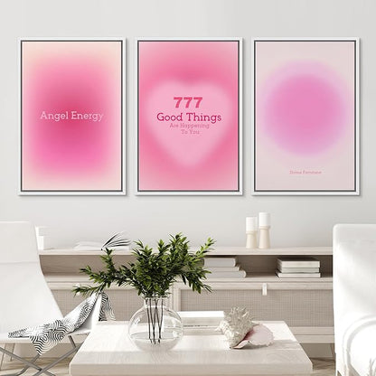 Ashbrook Framed Canvas Print Wall Art Set Aura Poster Valentines Affirmation Poster angel Numbers Pink Decor Girl's Bedroom Abstract Digital Art Calm/Relax for Bedroom - 24"x36"x3 WHITE