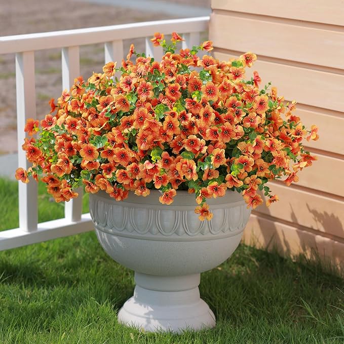 mizii Artificial Flowers for Outdoors 20 Bundles Realistic Faux Silk Flower UV Resistant Fake Plants Outside Decorations for Patio Garden Balcony Yard Porch Summer Indoor Home Decor (Light Orange)