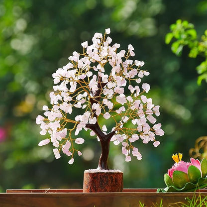 Rose Quartz Chakra Tree of Life Crystal Decor – Feng Shui Money Tree for Good Luck – Spiritual Positive Energy Healing Gemstone Home Office Wealth Attraction Decoration 300 Beads 10 Inches