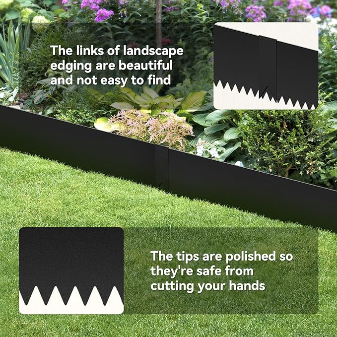 6PCS 8 inch Steel Landscape Edging Kit - 40" L x 8" H Each (20ft Total) Galvanized Steel Edge for Lawn Yard- No-Dig Hammer-in Heavy Duty Metal Edging Border with 6 Clips