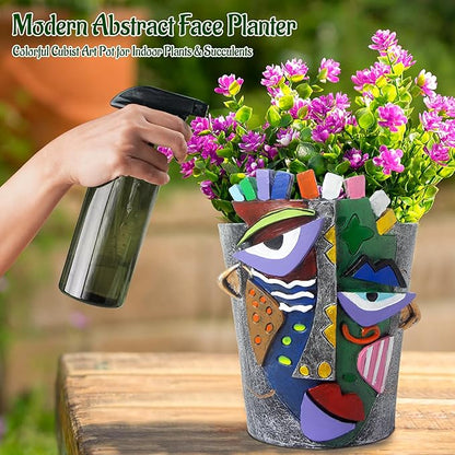 Mrlikale Abstract Face Planter Pots, Unique Head Planter with Drainage Hole for Indoor Plants and Succulents, 6.5 Inch Hand-Painted Funny Face Flower Pot for Outdoor and Home Art Decor