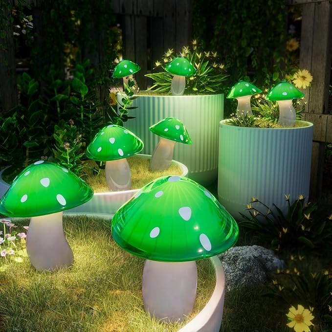 Upgraded Solar Mushroom Lights Outdoor, 9 Pack Garden Stake Light with 8 Lighting Modes, IP65 Waterproof Solar Pathway Fairy Decor for Yard/Flower Bed/Patio/Landscape/Backyard, Christmas Gift, 30 FT