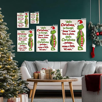 Christmas Canvas Wall Art Decor - “Maybe Christmas Means a Little Bit More” Holiday Quote Decor - 16x20 inch Whimsical Festive Wall Decoration for Room or Office - Premium Quality Canvas Print
